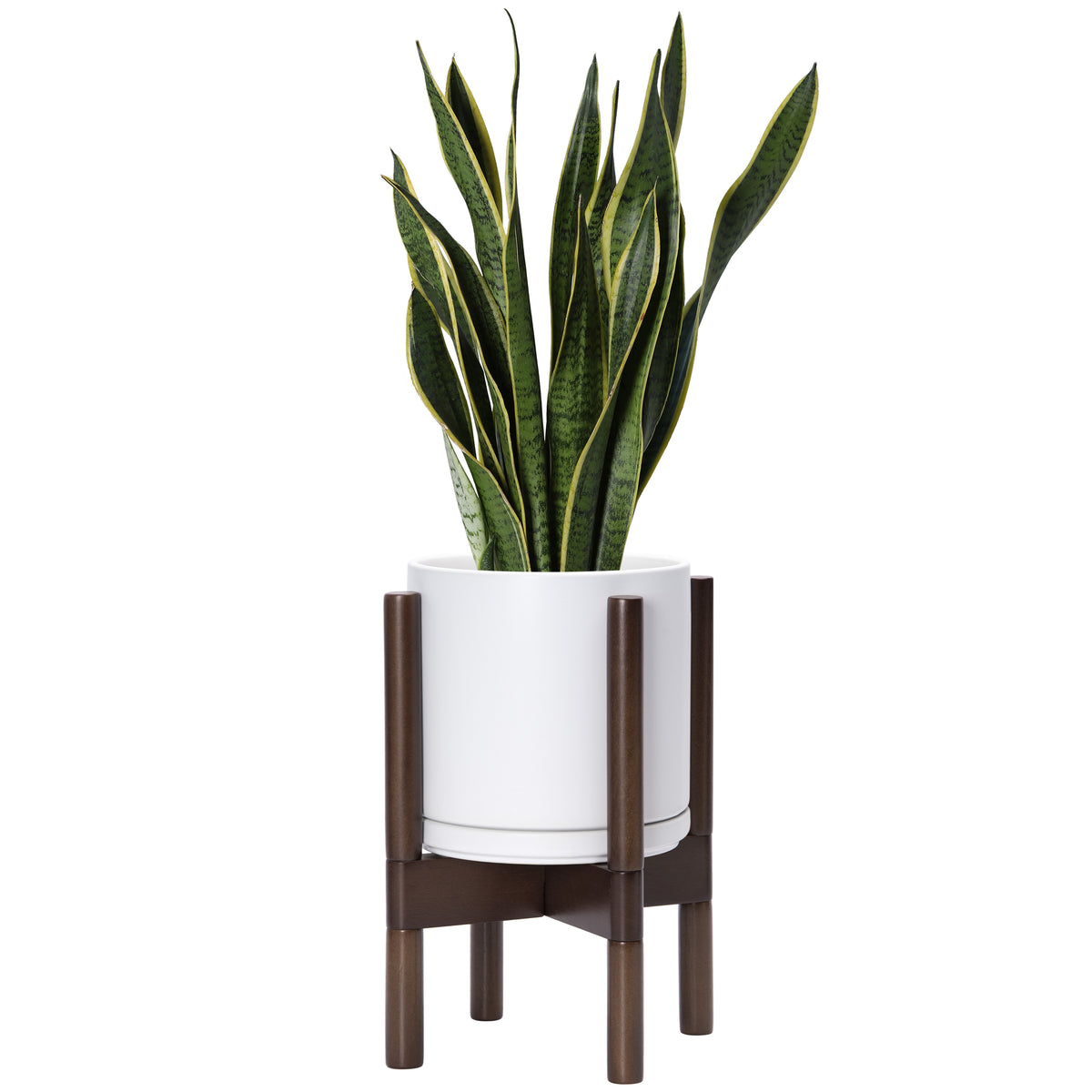 mid century plant pots Ceramic Planter with Walnut Color Stand