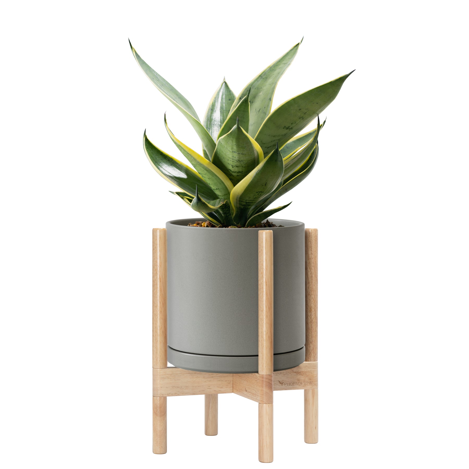 grey plant pot with stand 10" Ceramic Planter with Natural Stand, Grey