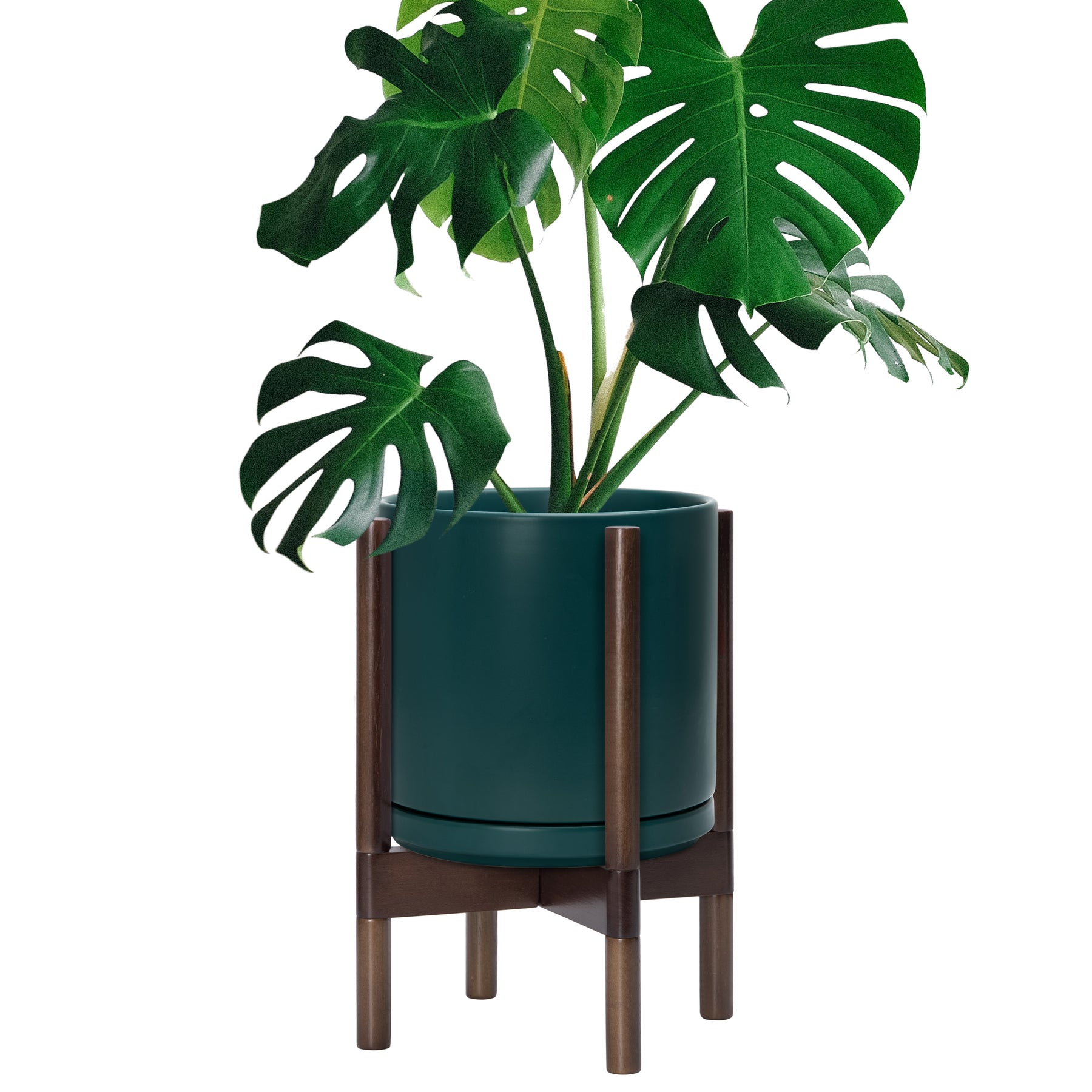 indoor ceramic planter with stand Ceramic Planter with Walnut Color Stand