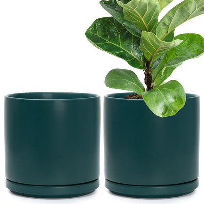 Ceramic Cylinder Pot with Tray, Set of 2, 4 Inch/6 Inch/8 Inch/10 Inch