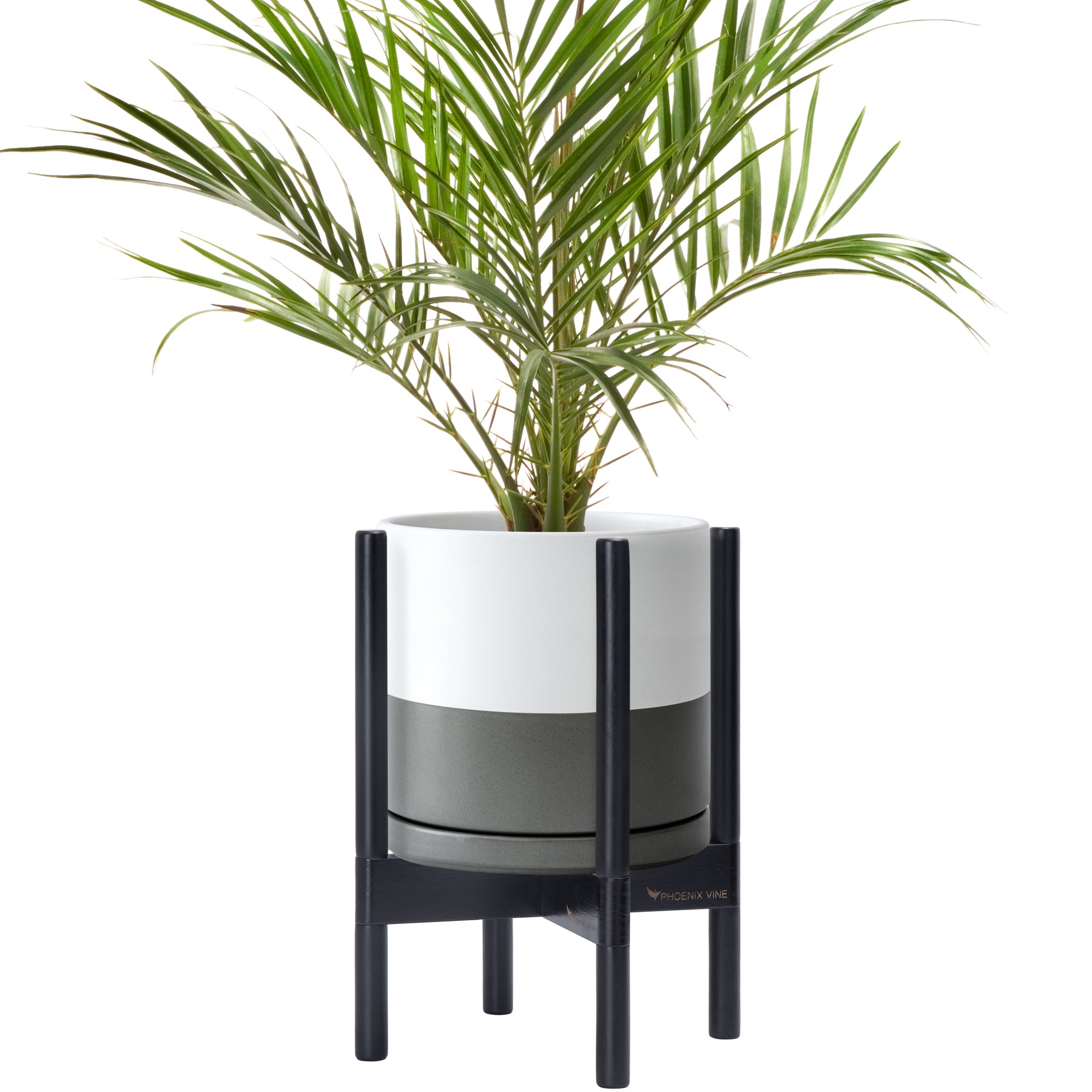 indoor vine planter Ceramic Planter with Walnut Color Stand
