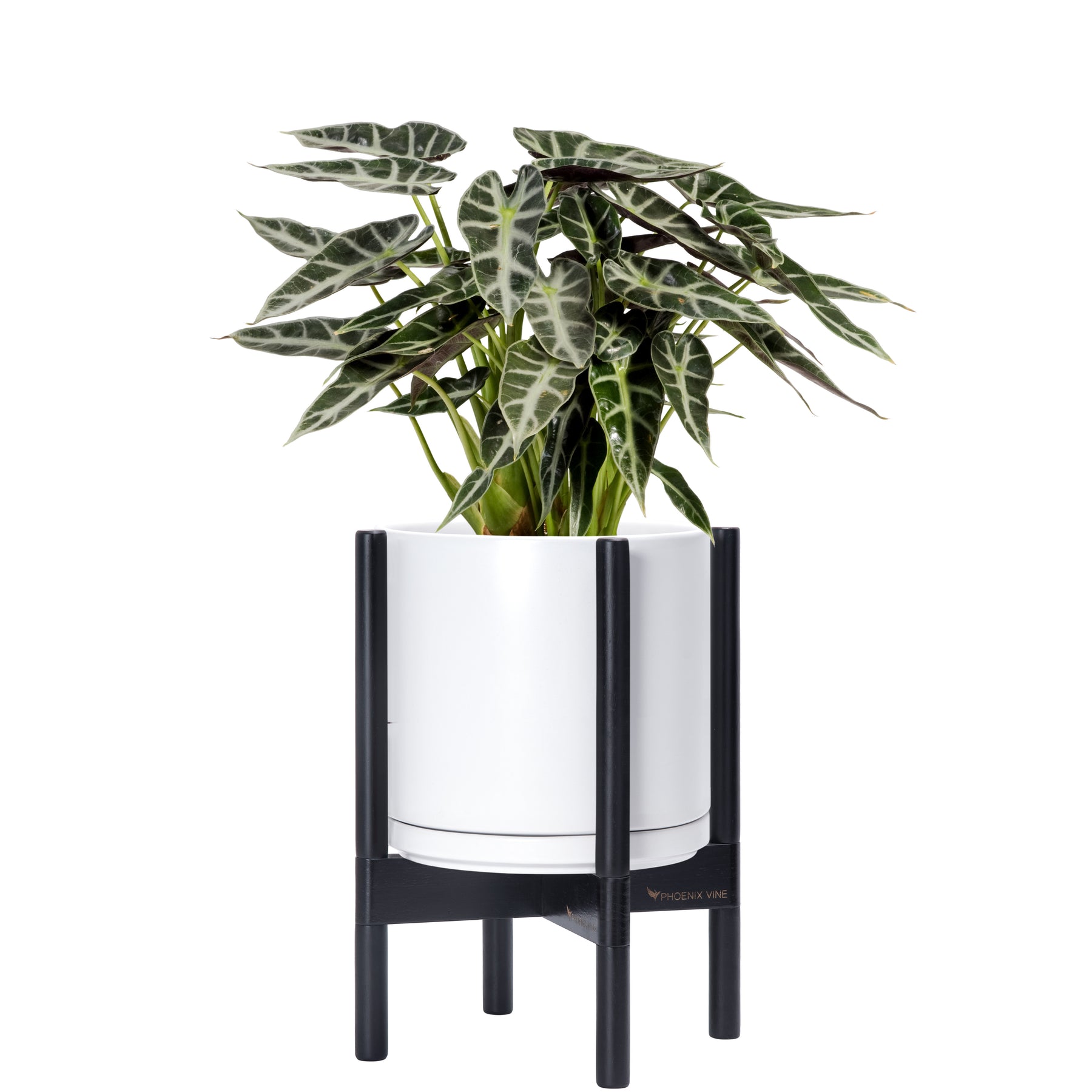 indoor vine planter Ceramic Planter with Walnut Color Stand