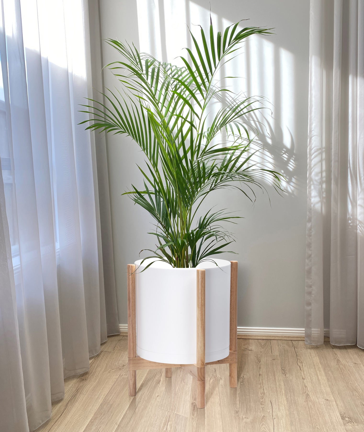 wood plastic planter 14" White Plastic Planter with Natural Stand – D'VINE DEV
