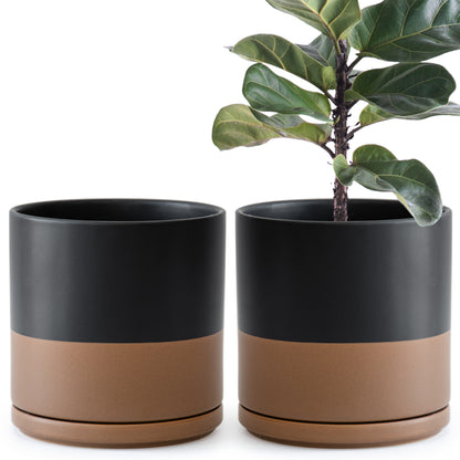 Ceramic Cylinder Pot with Tray, Set of 2, 4 Inch/6 Inch/8 Inch/10 Inch