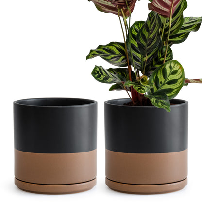 Ceramic Cylinder Pot with Tray, Set of 2, 4 Inch/6 Inch/8 Inch/10 Inch