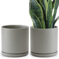 Ceramic Cylinder Pot with Tray, Set of 2, 4 Inch/6 Inch/8 Inch/10 Inch