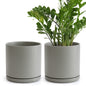 Ceramic Cylinder Pot with Tray, Set of 2, 4 Inch/6 Inch/8 Inch/10 Inch