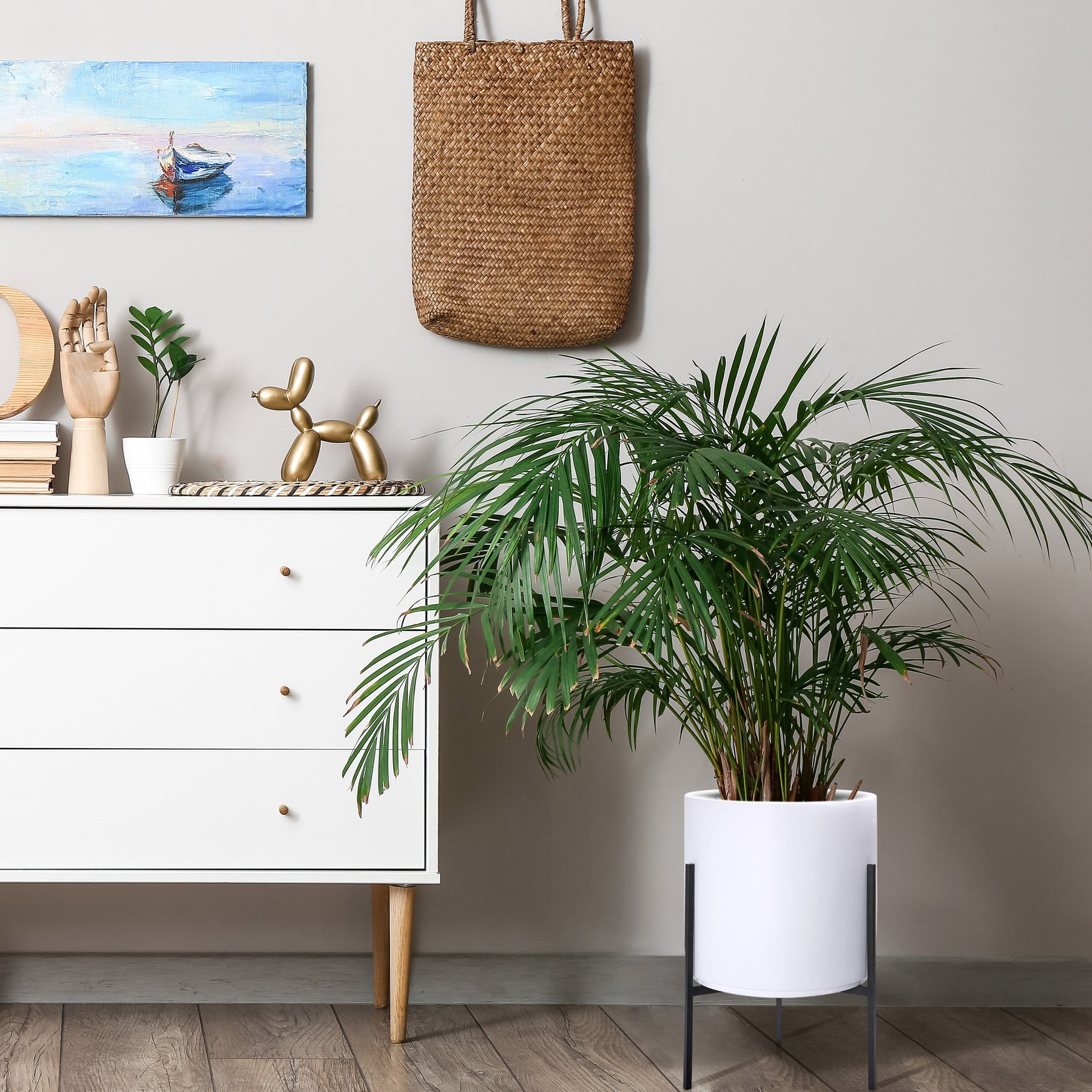 12 inch indoor planter with stand Fiber clay Planter with Iron Stand, White, 12 Inch – D'VINE DEV