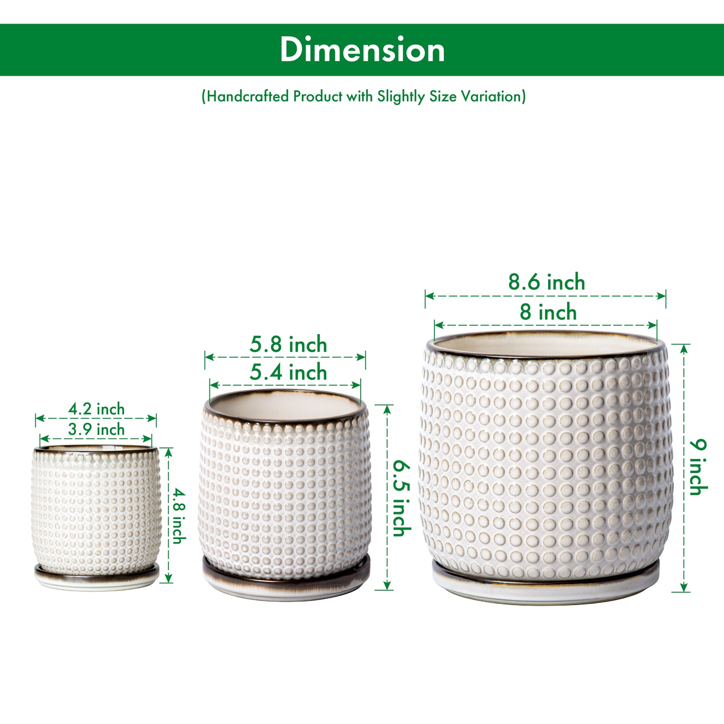Design Stoneware Pot, Beaded, 4 Inch/6 Inch/8 Inch