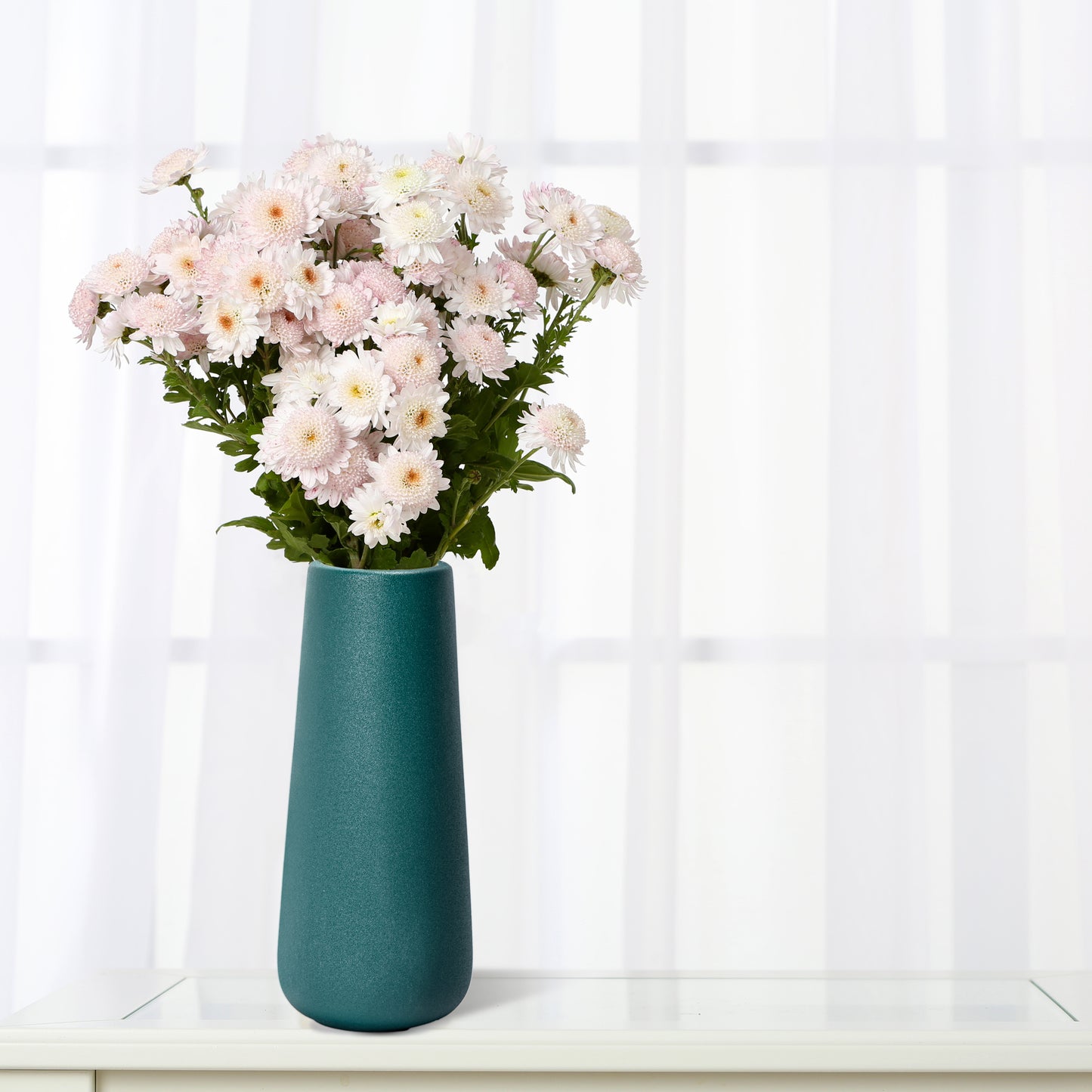 VS-Minimalist Design White/Black/Teal Vase, 8 Inch/ 11 Inch