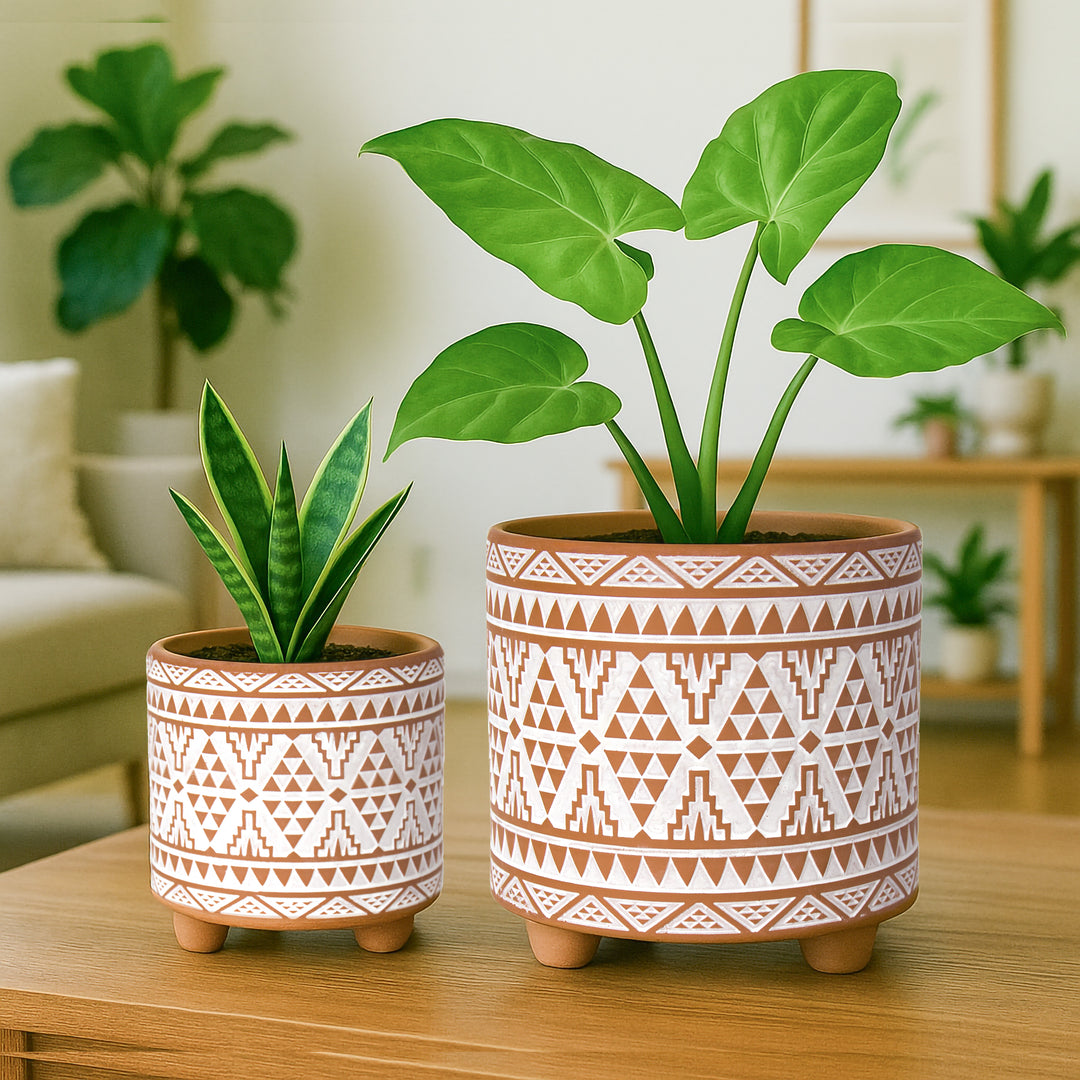bohemian planter pots Set of 2 Terracotta Planter Pots, 4 Inch & 6 Inch, Totem Design – D'VINE DEV