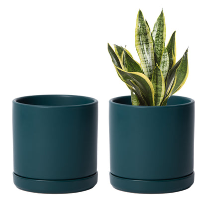 Ceramic Cylinder Pot with Tray, Set of 2, 4 Inch/6 Inch/8 Inch/10 Inch