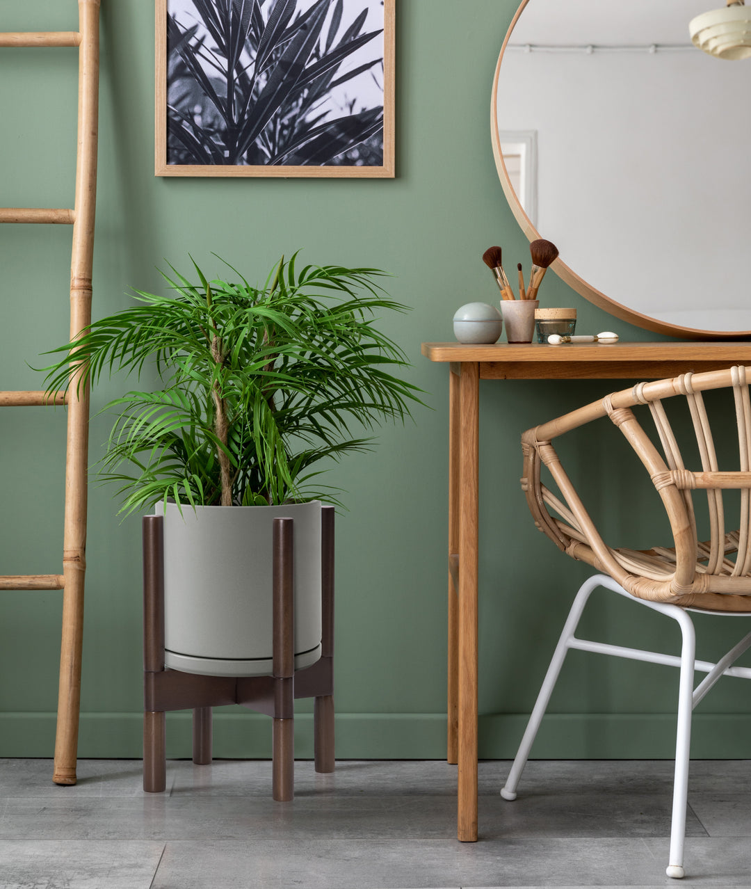 large planter with stand indoor Ceramic Planter with Walnut Color Stand