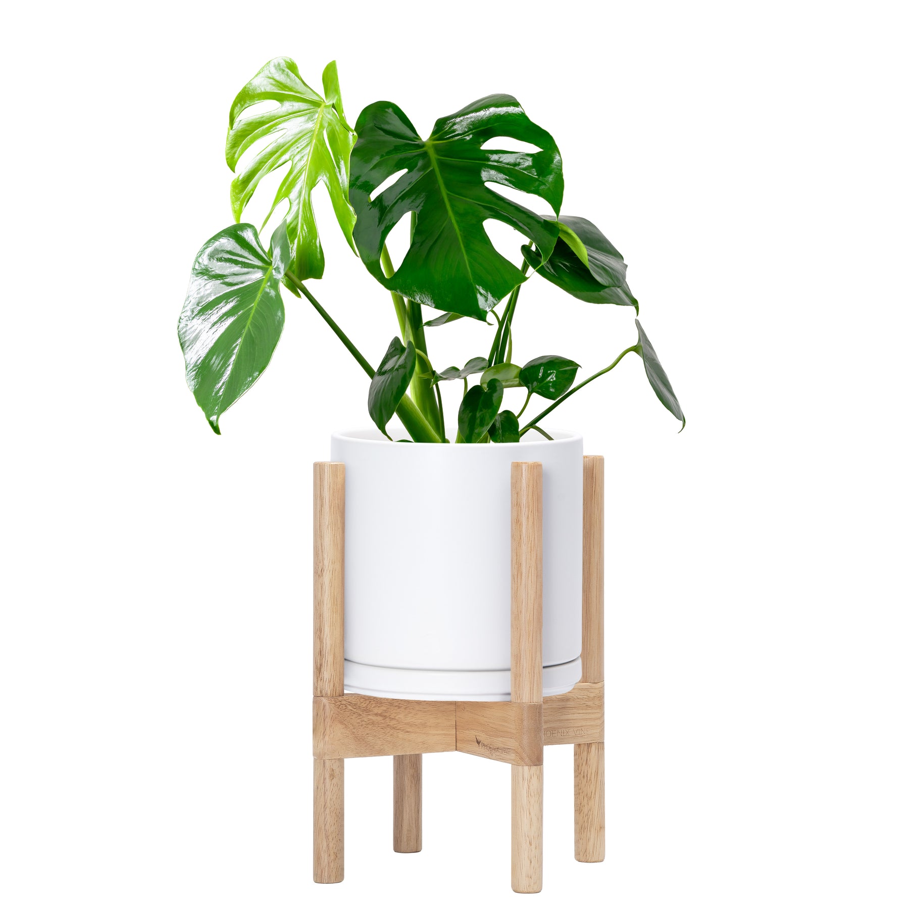 ceramic plant pot holders indoors 8" Ceramic Planter with Natural Stand, White