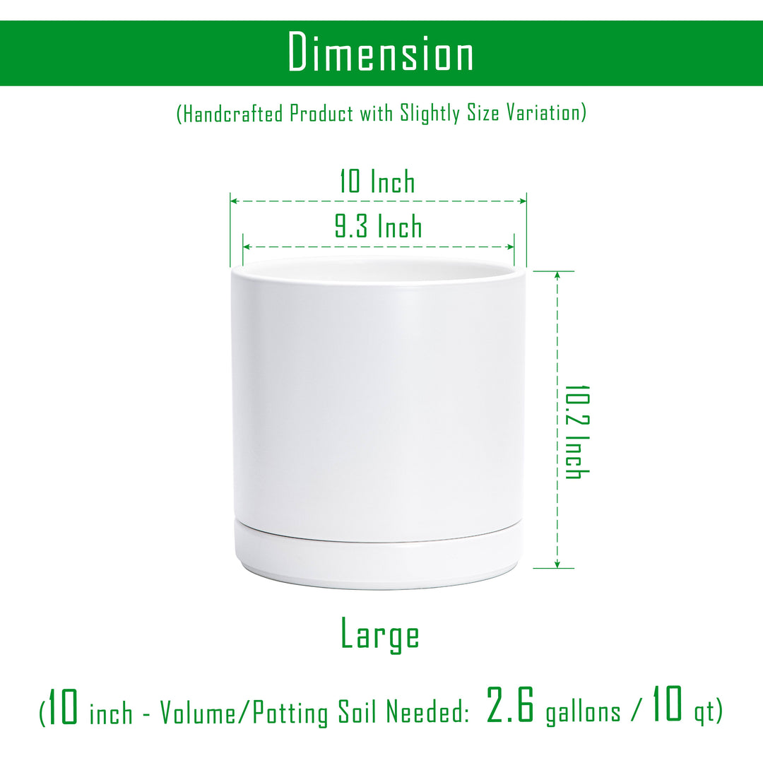 volume of a planter pot Cylindrical Ceramic Pot, 10", White, 94-O – D'VINE DEV
