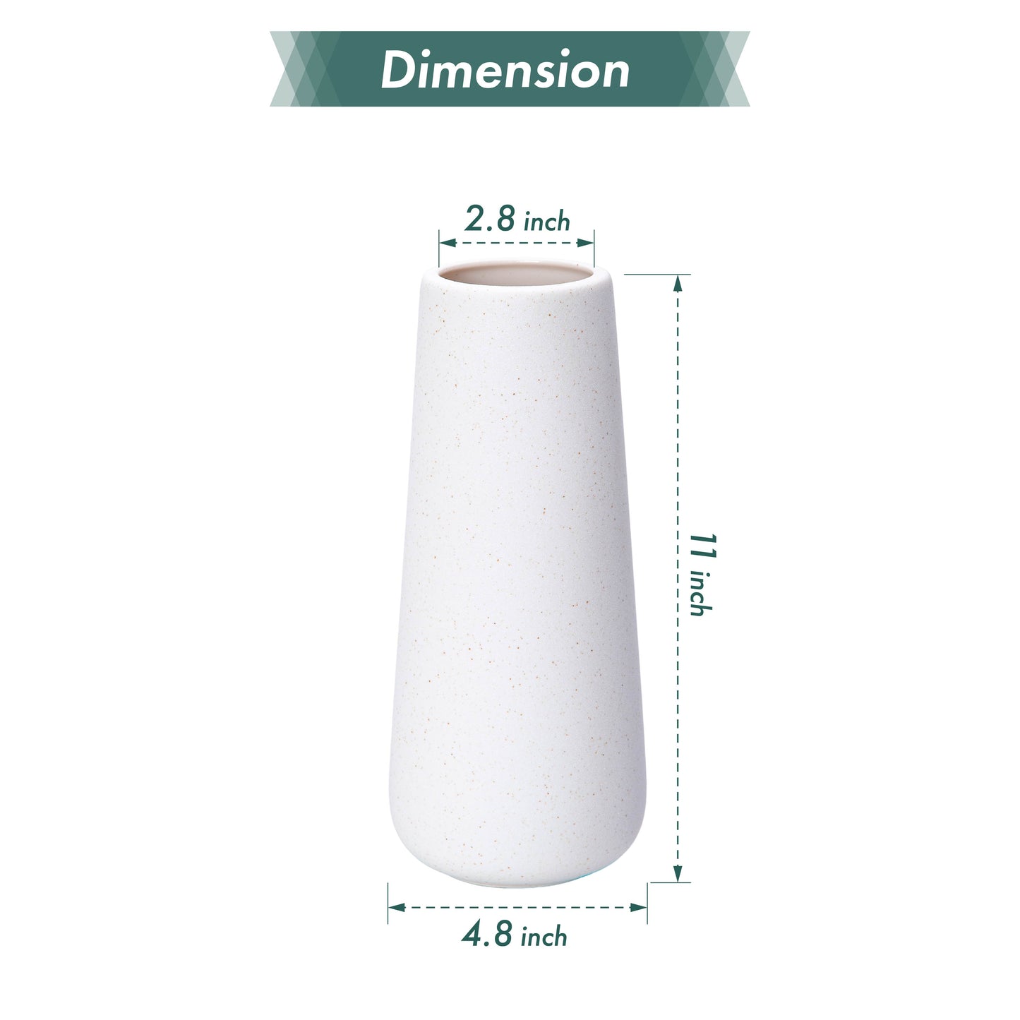 VS-Minimalist Design White/Black/Teal Vase, 8 Inch/ 11 Inch