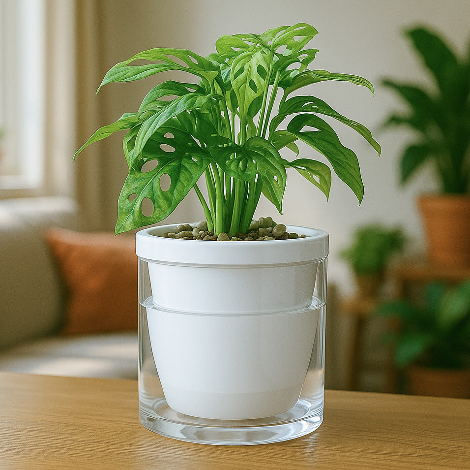 Self Watering Pot for Indoor Plants, White, 6 Inch, Set of 1