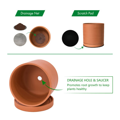 Cylinder Terracotta Plant Pot with Saucer