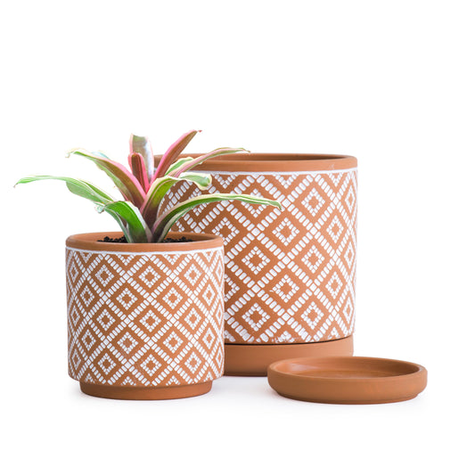 Square Geometric Design Planter Pots with Saucer