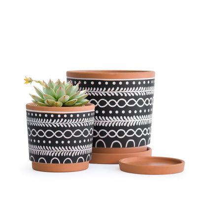 Ripple Pattern Design Planter Pot with Saucer