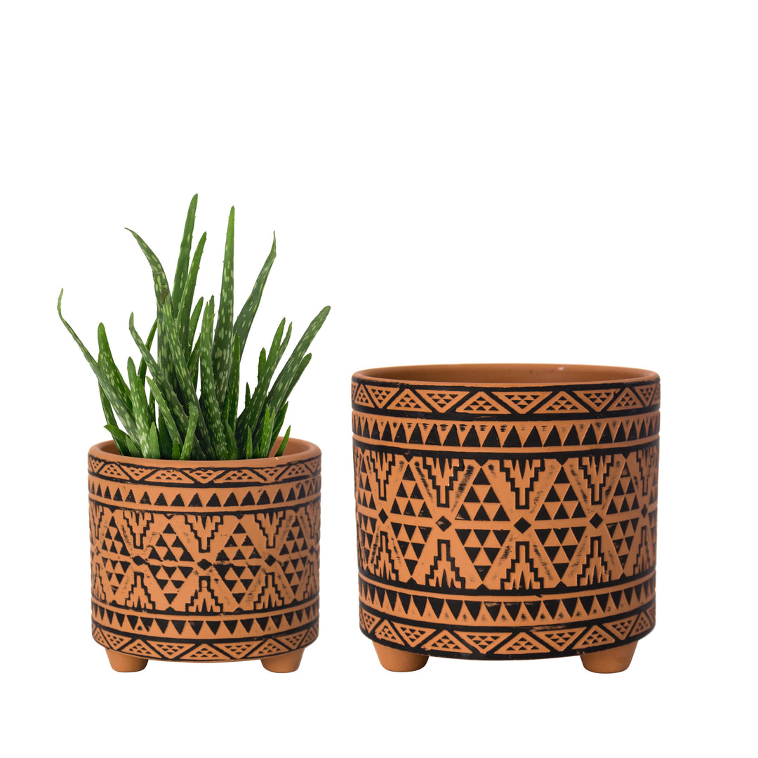 tribal plant pots Set of 2 Terracotta Planter Pots, 4 Inch & 6 Inch, Totem Design – D'VINE DEV