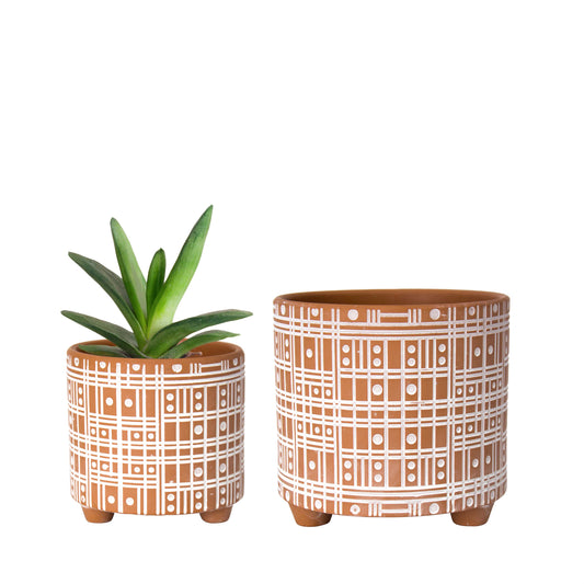 Set of 2 Line Design Planter Pots