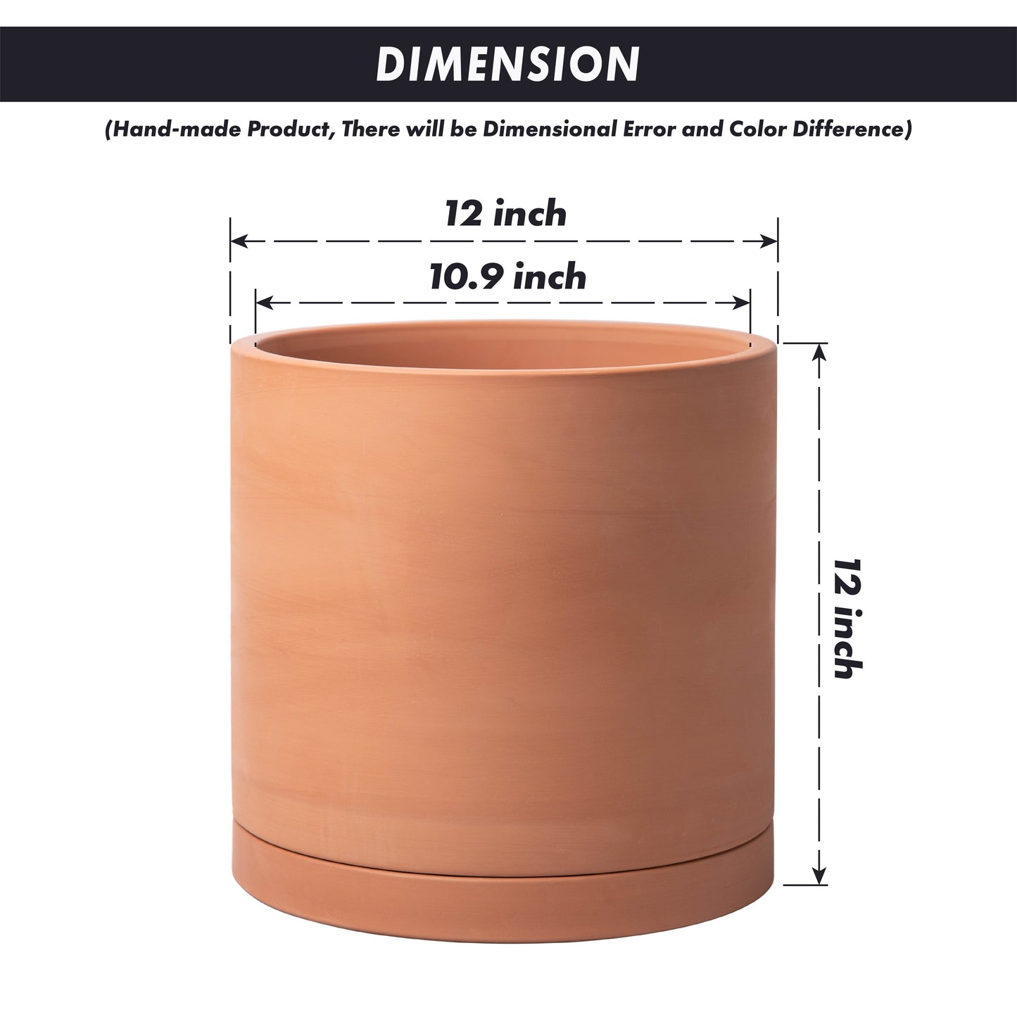 Cylinder Terracotta Plant Pot with Saucer