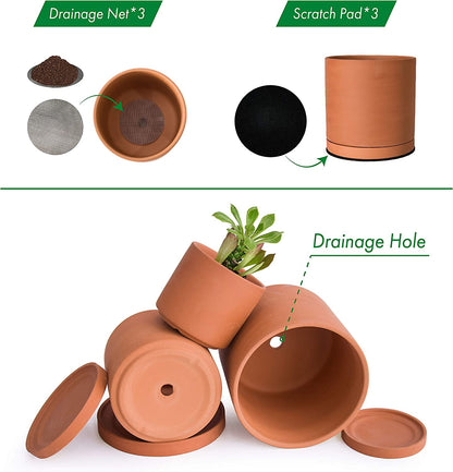 Cylinder Terracotta Pots, Set of 3