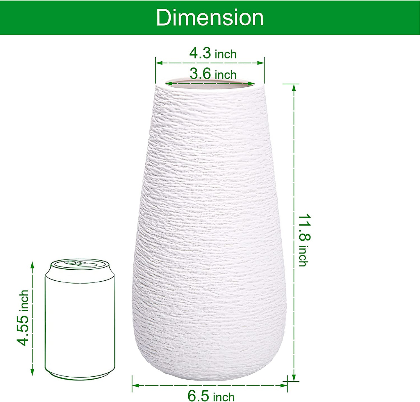 VS-Texture White Ceramic Vase, 8 Inch/10 Inch/12 Inch