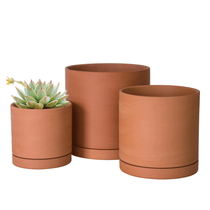 Cylinder Terracotta Pots, Set of 3