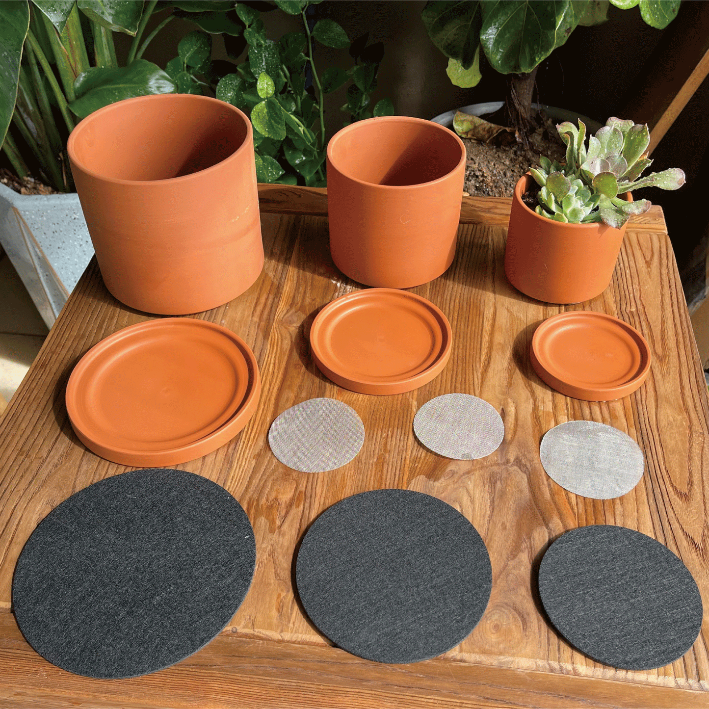 Cylinder Terracotta Pots, Set of 3